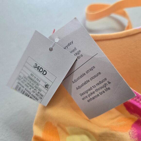 Auden Bra Women's 34DD Pink Orange Floral The Everyday Demi Coverage NWT - Picture 6 of 16